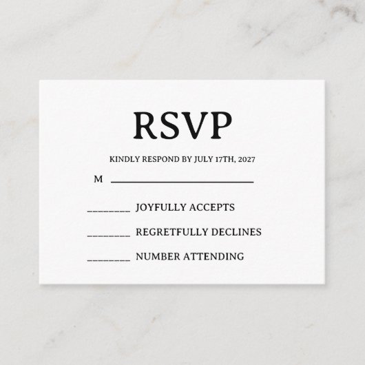 Simple Wedding RSVP Enclosure Card エンクロージャーカード (正面)