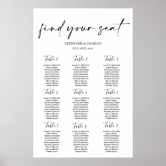 Simple Wedding Seating Chart ポスター (正面)
