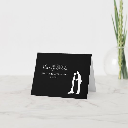 Simple Wedding Thank You Black White Bride Groom サンキューカード (正面)