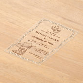 Simple Western Horseshoe Monogram Barn Wedding アクリル招待状 (レイダウン)