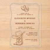 Simple Western Horseshoe Monogram Barn Wedding アクリル招待状 (正面)