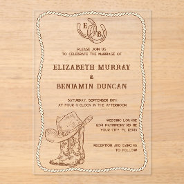 Simple Western Horseshoe Monogram Barn Wedding アクリル招待状