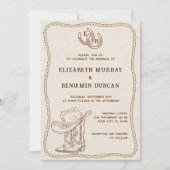 Simple Western Horseshoe Monogram Barn Wedding 招待状 (正面)