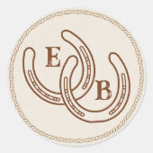 Simple Western Horseshoe Wedding Monogram ラウンドシール (正面)