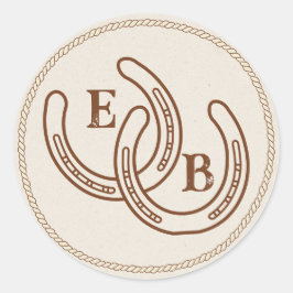 Simple Western Horseshoe Wedding Monogram ラウンドシール