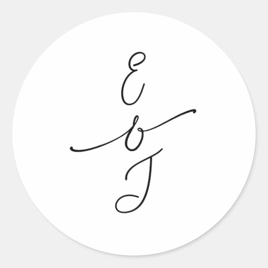 Simple Whimsical Handwritten Monogram Wedding ラウンドシール (正面)