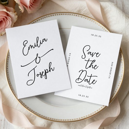Simple Whimsical Handwritten Save the Date Wedding セーブザデート