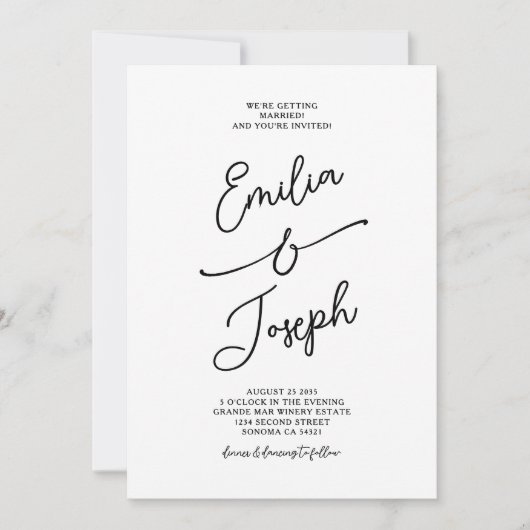 Simple Whimsical Handwritten Wedding Photo 招待状 (正面)