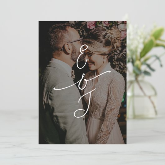 Simple Whimsical Handwritten Wedding Photo 招待状 (スタンド正面)