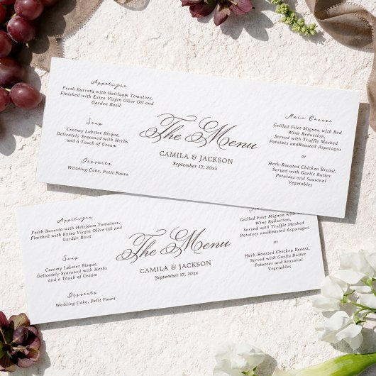 Simple White and Brown Wedding Menu Card 招待状