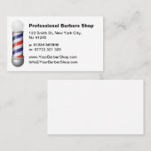 Simple White Barbers Pole Barbershop Business Card 名刺 (正面/裏面)