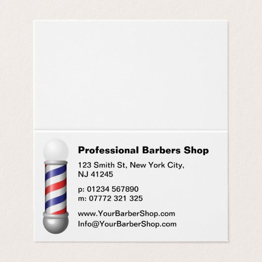 Simple White Barbers Pole Barbershop Business Card 名刺 (外部フラット)