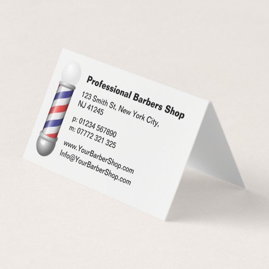 Simple White Barbers Pole Barbershop Business Card 名刺 (正面)