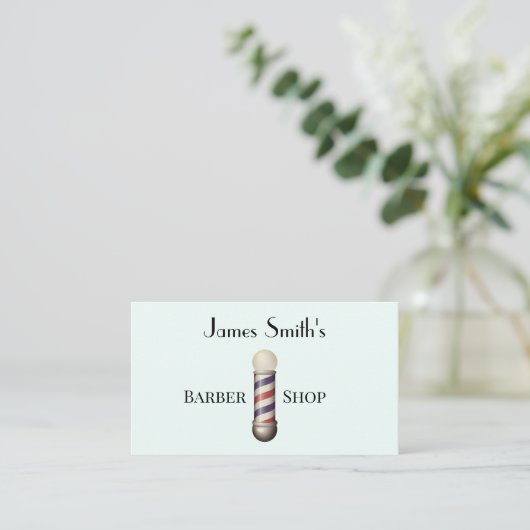Simple White Barbers Pole Barbershop Business Card 名刺 (スタンド正面)