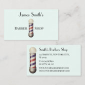 Simple White Barbers Pole Barbershop Business Card 名刺 (正面/裏面)