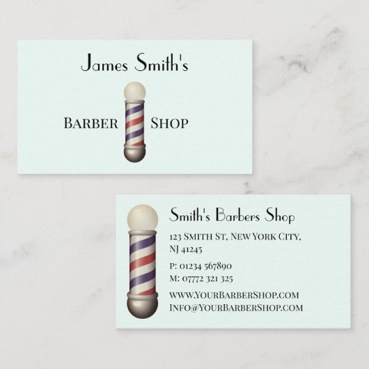 Simple White Barbers Pole Barbershop Business Card 名刺 (正面/裏面)