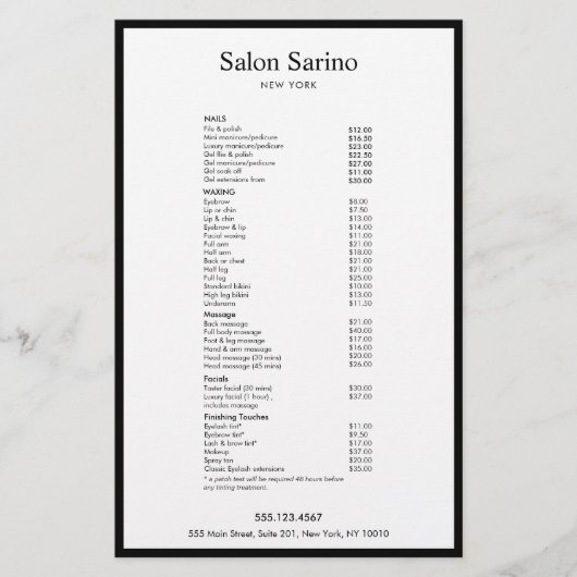 Simple White Beauty Salon Service Menu チラシ (正面)
