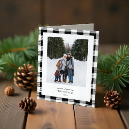 Simple WHITE Black Plaid Border 3 Photos Christmas シーズンカード