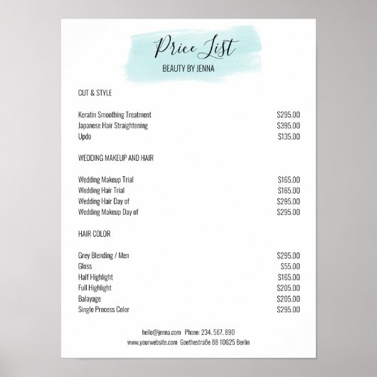 Simple White Blue Preislisten Poster ポスター (正面)