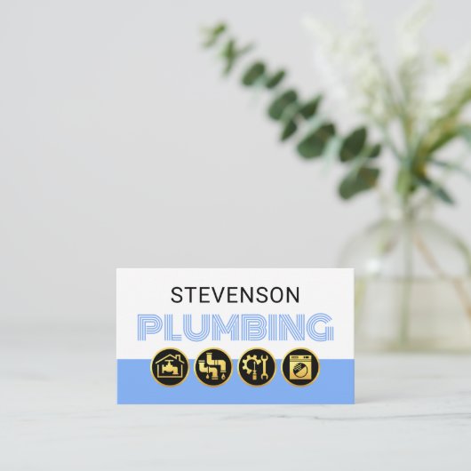 Simple White Blue Water Plumber 名刺 (スタンド正面)