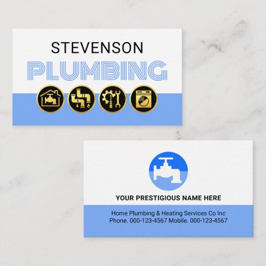 Simple White Blue Water Plumber 名刺 (正面/裏面)