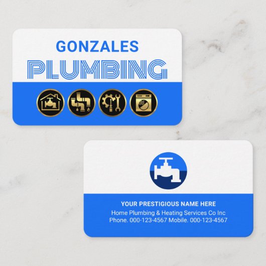 Simple White Blue Water Plumbing 名刺 (正面/裏面)