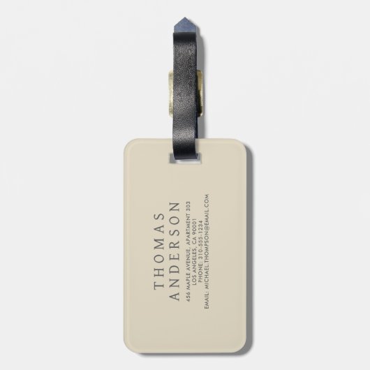 Simple White Bold typography Personalized  Name ラゲッジタグ (裏面縦)