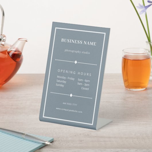 Simple White Business Office Opening Hours Blue 台座サイン (インサイチュ)