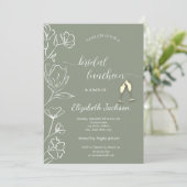 Simple White Flowers Champagne Sage Green Wedding 招待状 (スタンド正面)
