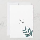 Simple white forest green foliage floral wedding  招待状 (裏面)