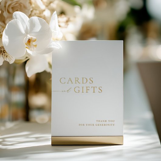 Simple White & Gold Cards & Gifts Wedding Sign 箔招待状