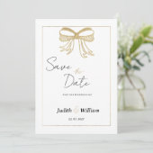 Simple white gold glitter bow ribbon Save the Date 招待状 (スタンド正面)
