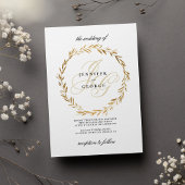 Simple white gold leaf monogram initials Wedding 招待状