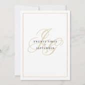 Simple white gold leaf monogram initials Wedding 招待状 (裏面)
