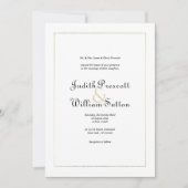 Simple white gold vintage calligraphy wedding 招待状 (正面)