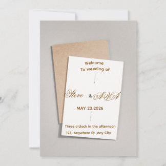 Simple White & Gold Wedding Invitation 招待状
