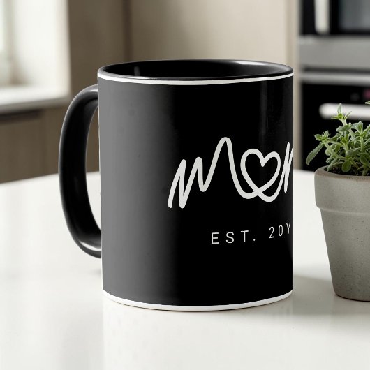 Simple White Heart  Script  Modern Mom Established マグカップ