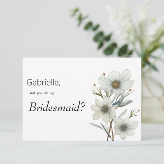 Simple white mint green spring floral Bridesmaid 招待状 (スタンド正面)