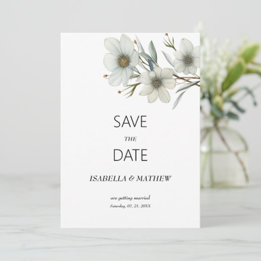 Simple white mint spring floral Save the Date 招待状 (スタンド正面)