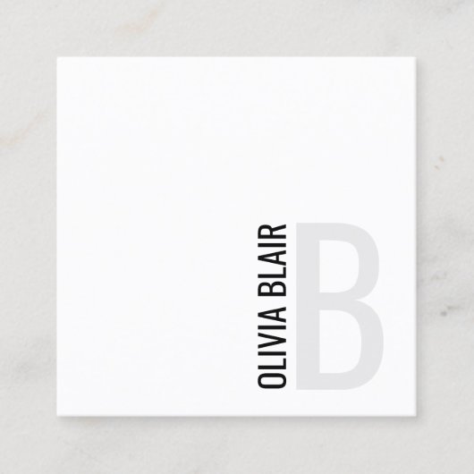 Simple White Modern Minimalist Monogram スクエア名刺 (正面)