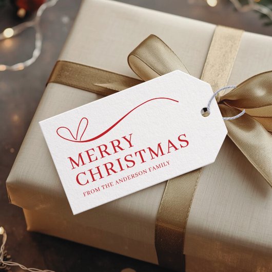 Simple white red modern Merry Christmas ギフトタグ