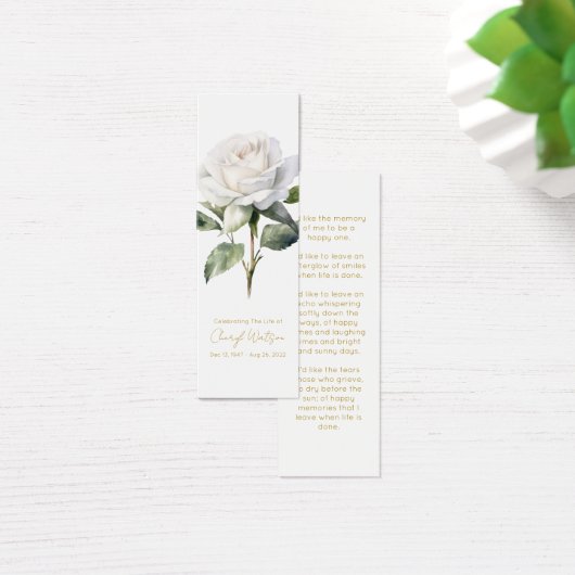 Simple White rose Funeral Memorial Bookmark (デスク)