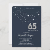Simple White Stars Blue 65th Birthday Party 招待状 (正面)