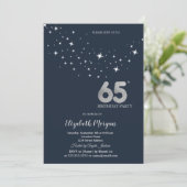 Simple White Stars Blue 65th Birthday Party 招待状 (スタンド正面)