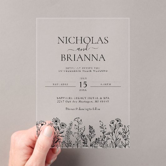 Simple Wildflower Boho Wedding Modern アクリル招待状 (インサイチュ (ポータブル))