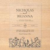 Simple Wildflower Boho Wedding Modern アクリル招待状 (正面)