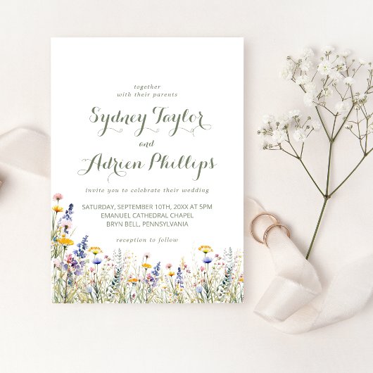 Simple Wildflower Casual Wedding Invitation 招待状