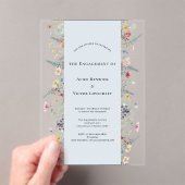 Simple Wildflower Fern Dusty Blue Engagement Party アクリル招待状 (インサイチュ (ポータブル))