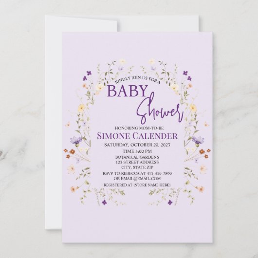 Simple Wildflower Floral Baby Shower Invitation 招待状 (正面)