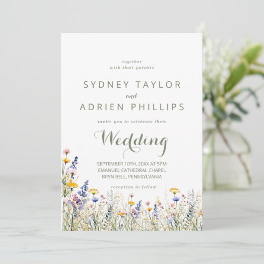 Simple Wildflower Front and Back Wedding 招待状 (スタンド正面)